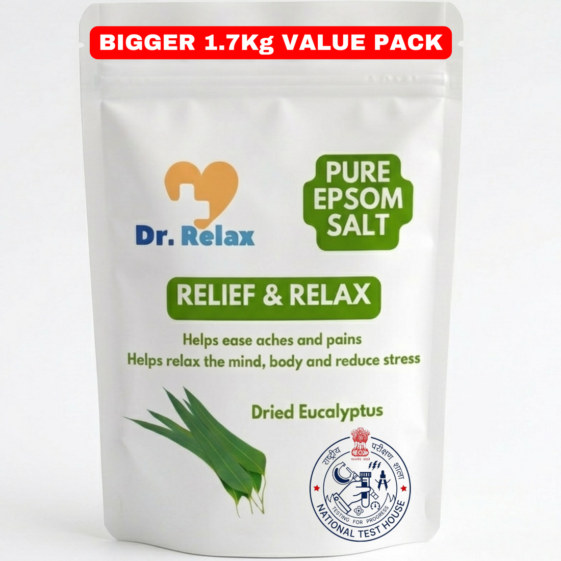 Dr.Relax 100% Pure Epsom Bath Salt Crystal | Detox Bath Salt For Stress Relief & Recovery | Relieves Muscle Pain, Cramps, Joint Stiffness & Inflammation with Magnesium Sulphate & Eucalyptus