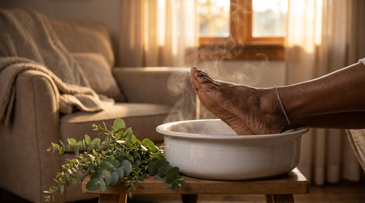 Feet stepping into Epsom salt water to reduce swelling - Dr.Relax
