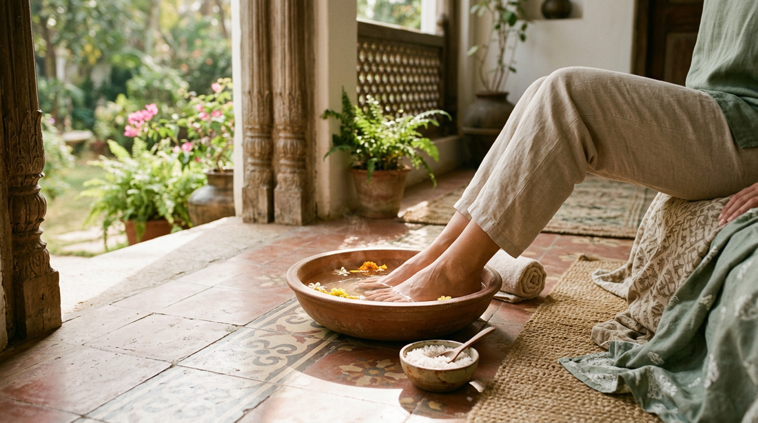 Epsom salt foot soak for tired, swollen summer feet