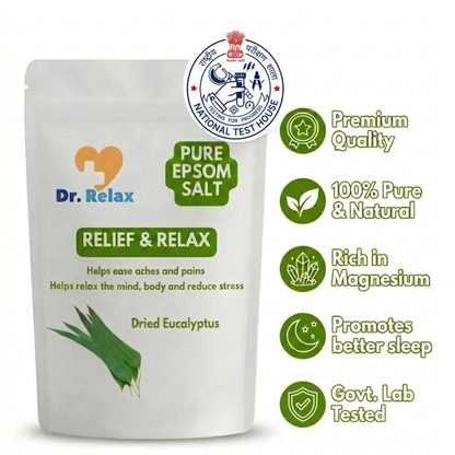 Dr.Relax NTH Govt lab tested 99.8% pure epsom salt with dried eucalyptus 850g India