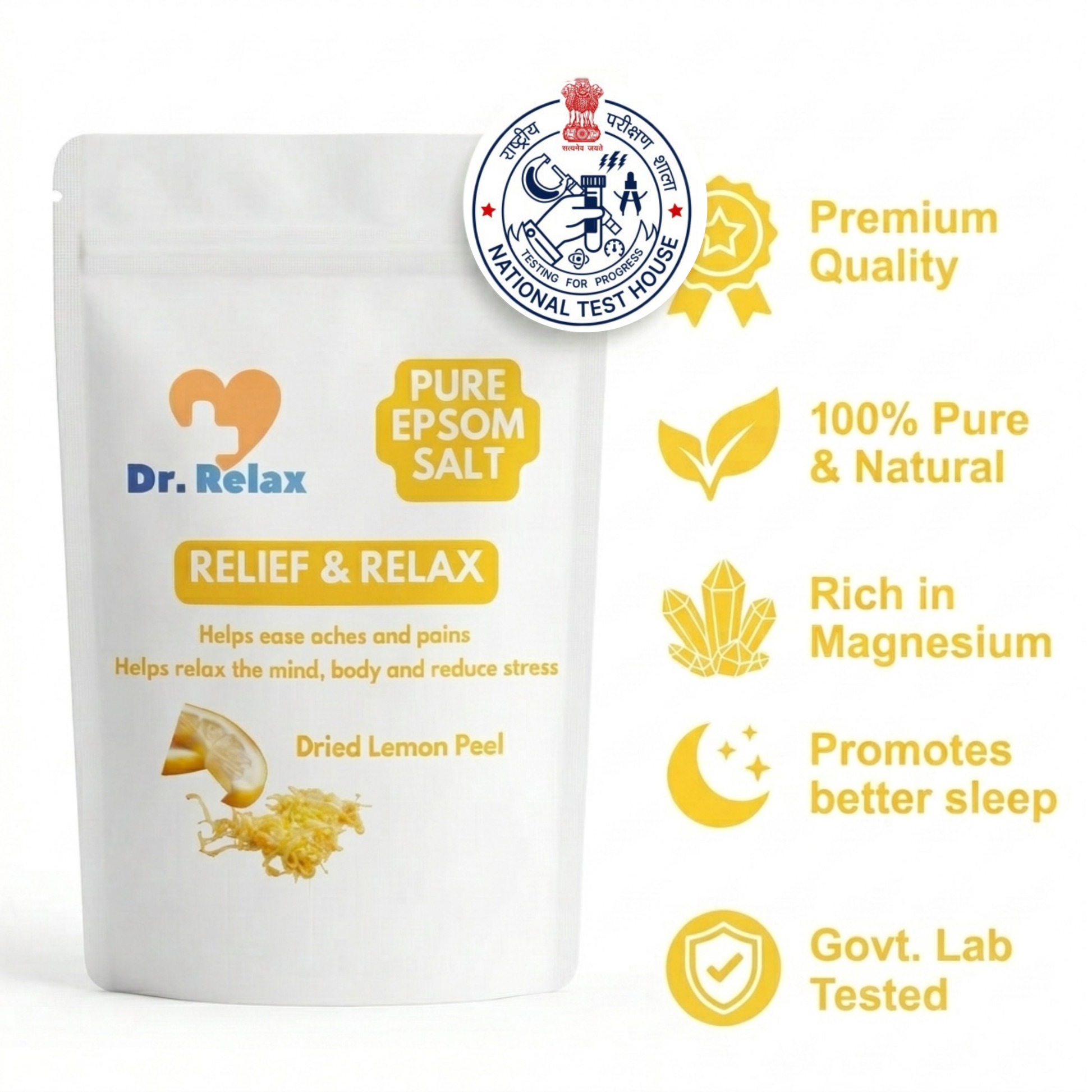 Dr.Relax NTH Govt certified lemon peel epsom salt foot soak — cracked heels foot odour skin brightening India 850g