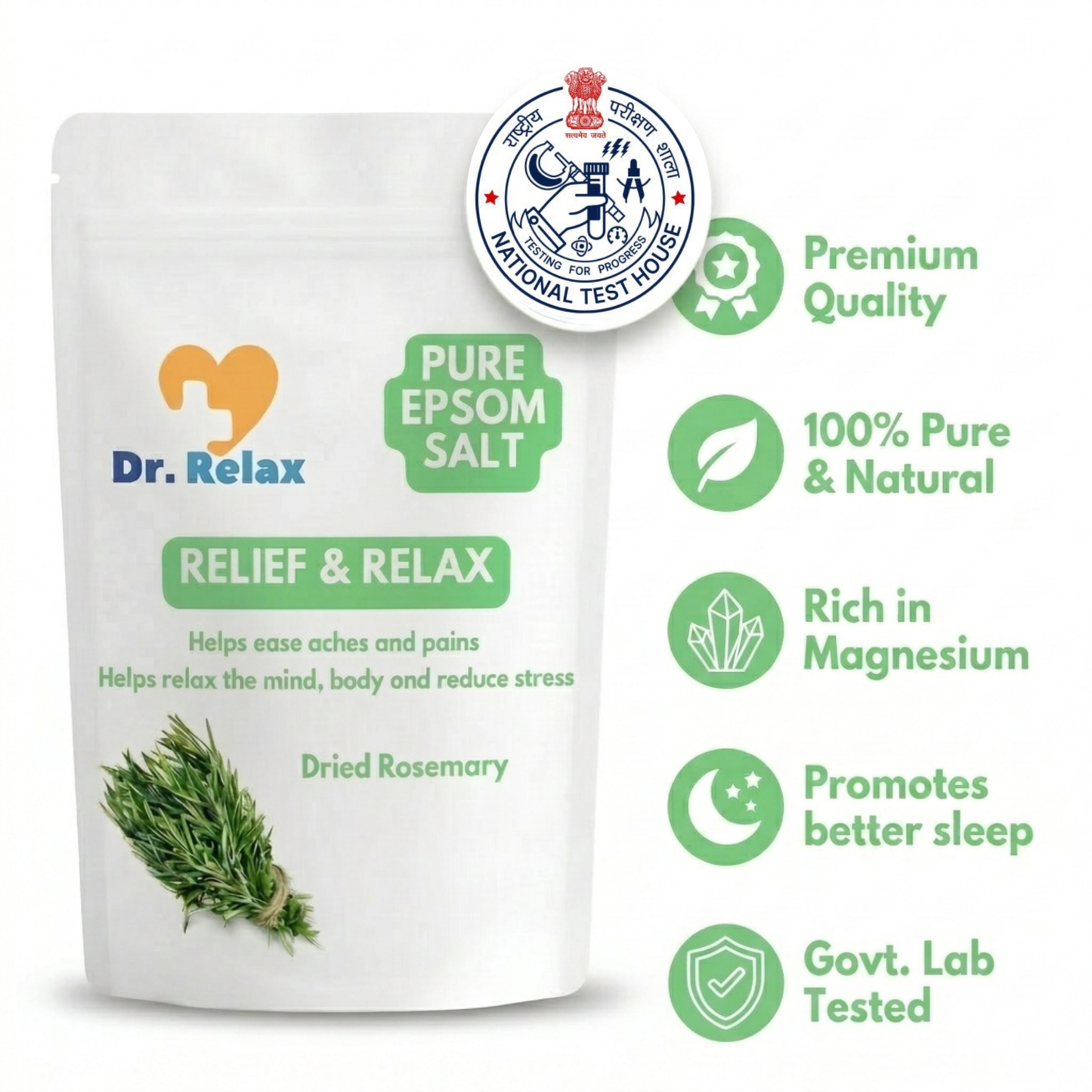 Dr.Relax NTH Govt certified rosemary epsom salt foot soak — joint pain jodon ka dard foot pain and circulation India 850g