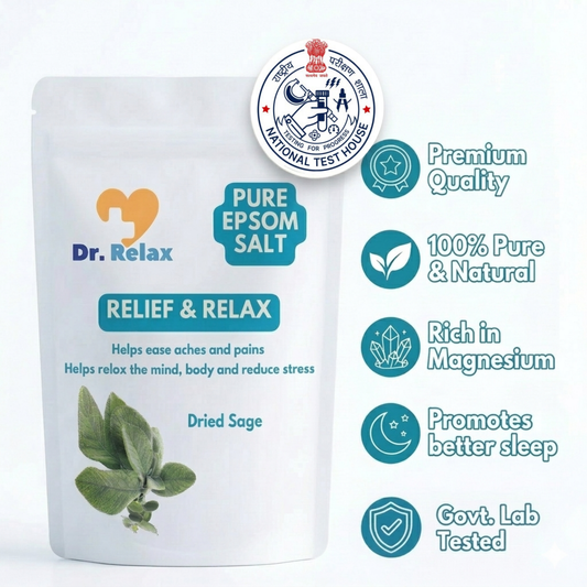 Dr.Relax NTH Govt certified sage epsom salt foot soak — sweaty feet foot odour skin care and foot pain India 850g