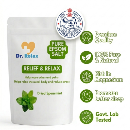 Dr.Relax lab-tested 99.8% pure epsom salt with spearmint 850g — warm soak for tired feet India