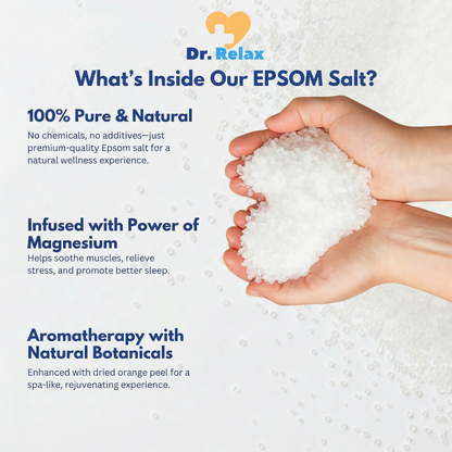 Ingredients in Dr.Relax epsom salt — 99.8% pure magnesium sulphate and dried eucalyptus leaves